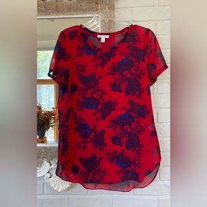 Impulse Red and Navy sheer blouse size M